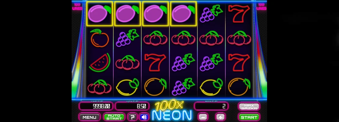 100x Neon – prvá obrazovka automatu