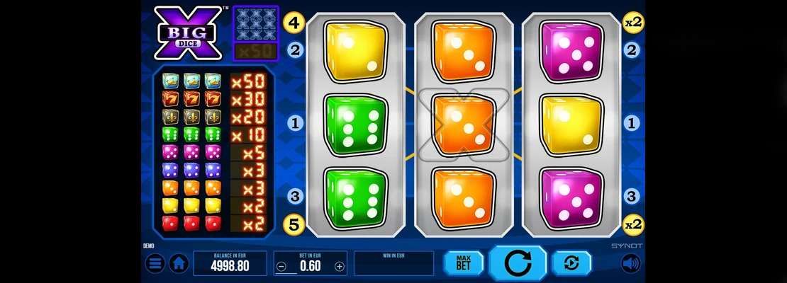 Big X Dice – prvá obrazovka automatu