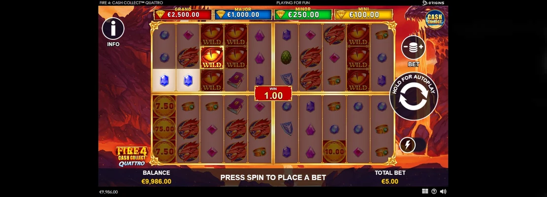 Fire 4 Cash Collect Quattro – prvá obrazovka automatu