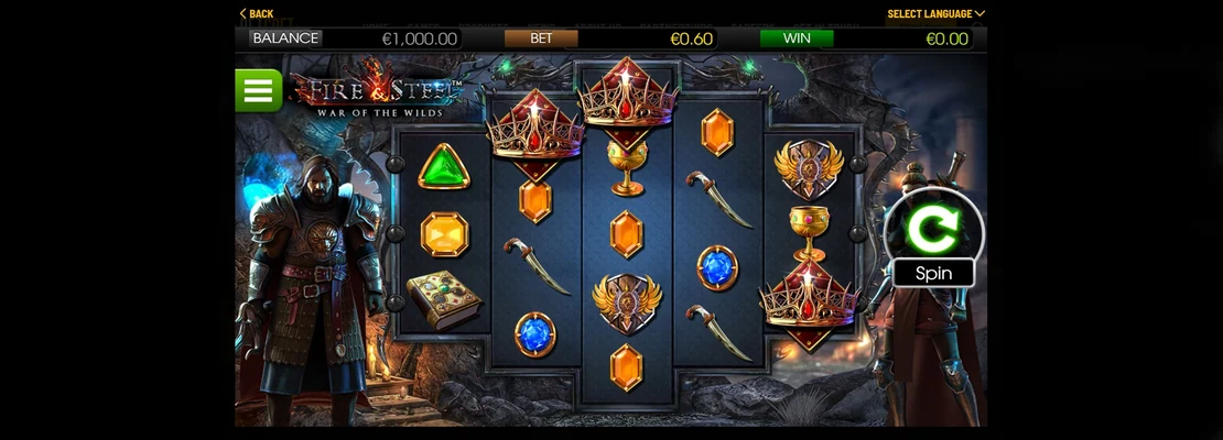 Fire and Steel War Of Wilds – prvá obrazovka automatu