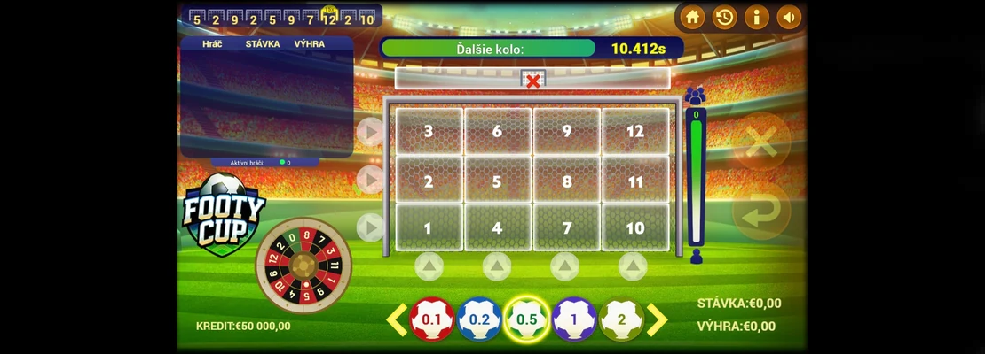 Footy Cup – prvá obrazovka automatu