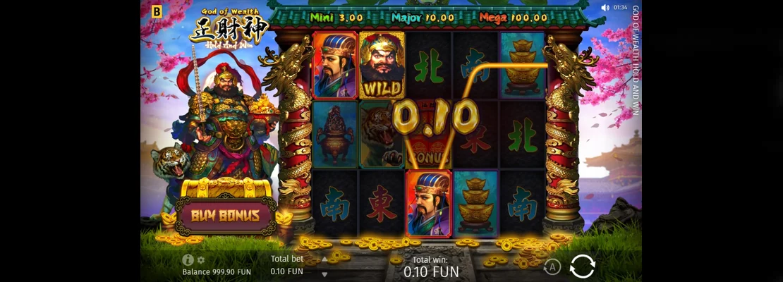 God Of Wealth Hold And Win – prvá obrazovka automatu