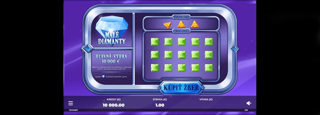 Male Diamanty – prvá obrazovka automatu