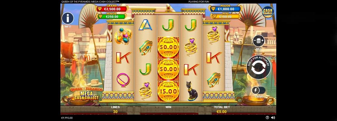 Queen Of The Pyramids Mega Cash Collect – prvá obrazovka automatu