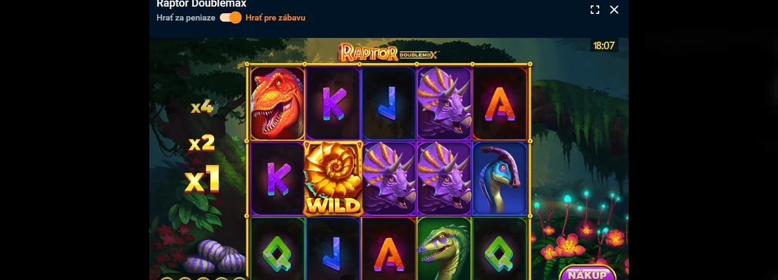 Raptor Doublemax – prvá obrazovka automatu