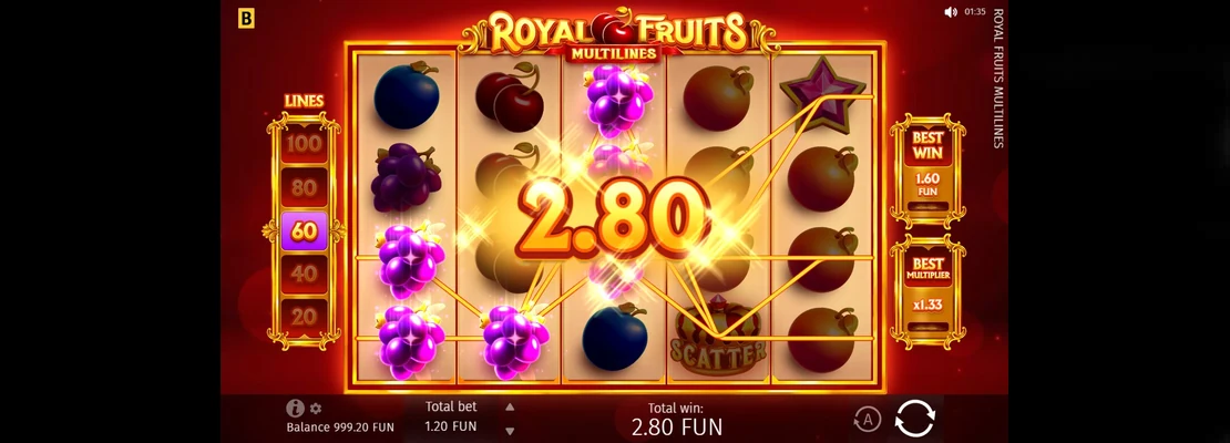 Royal Fruits Multilines – prvá obrazovka automatu