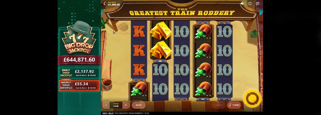 The Greatest Train Robbery – prvá obrazovka automatu