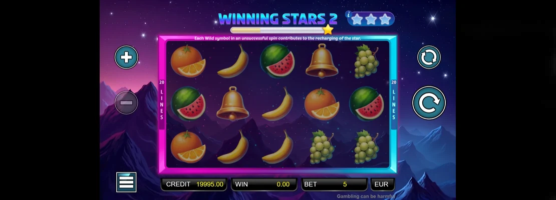 Winning Stars 2 – prvá obrazovka automatu