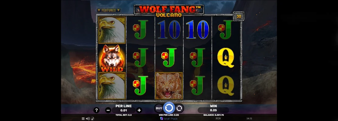 Wolf Fang Volcano – prvá obrazovka automatu