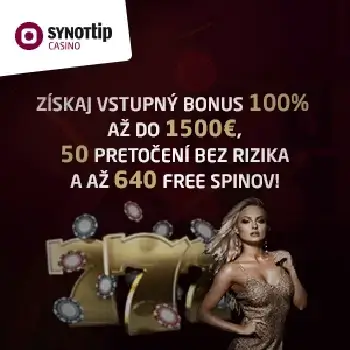 SYNOTtip - vstupný bonus 1 500 € + 50 spinov bez vkladu + 640 spinov po vklade